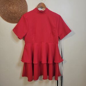 Pretty Little‎ Thing Dress Peplum Mock Neck Zip Back Short Sleeve Size US 12
